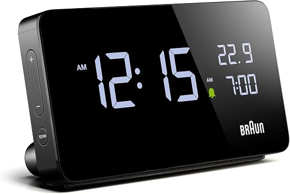 Braun Dijital çalar saat, LCD ekranlı, diğer cihazları şarj etmek için 2 x USB-C bağlantısı, saat ve tarih göstergesi, dokunmatik erteleme, hızlı set, siyah, model BC20B.