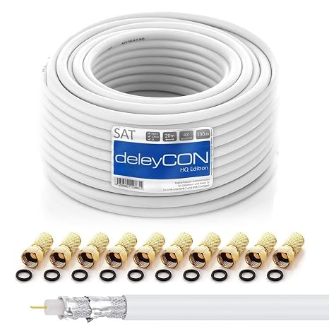 deleyCON HQ 20 m SAT Coaxial Cable 130 dB 4-Way 10 F-Connector