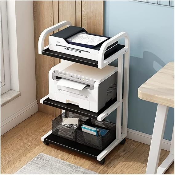 Printer Table Mobile Printer Stand 3-tier Printer Cart Under Desk with Storage Industrial Rolling Printer Shelf on Wheels for Home Office Easy to use