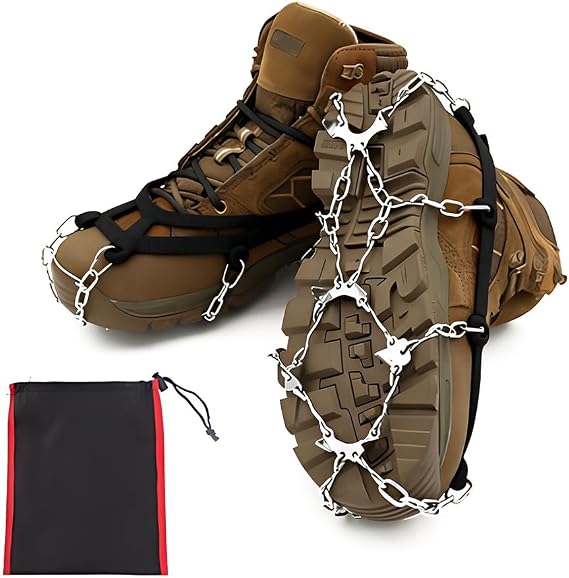Ice Cleats, Crampons for Hiking Boots, Crampons Ice Spikes, for Winter Outdoor Hiking, Walking, Jogging, Climbing, Hiking, Fishing and Walking
