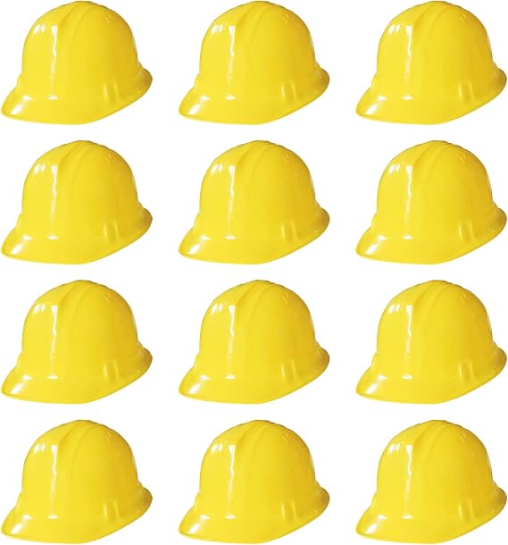 NOVELTY PLACE Construction Party Hats Toy, Yellow Soft Plastic Hats for Kids, Construction Party Dress Up Accessories (Pack of 12)