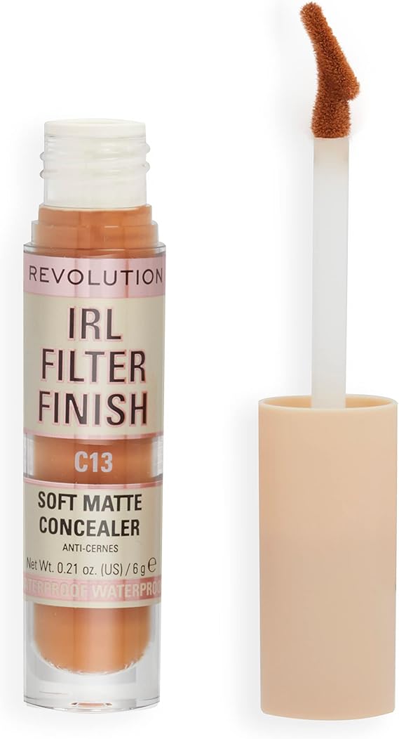 Makeup Revolution IRL Filter Finish Concealer, Medium to Full Coverage, Matte Finish, C13, Dark Skin Tones, 6g