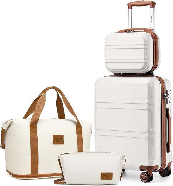 Kono Travel Suitcase Set 4 Pieces (12"+20"), with Cabin and Bag, Cream