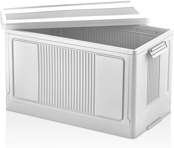 Deconox Giant Size Folding Lock Lid Safe 55 Liter Volume, Space-Free Portable Storage Box Safe Organizer for Storage, Balcony, Kitchen, Pantry, Garden and Car Luggage (WHITE)