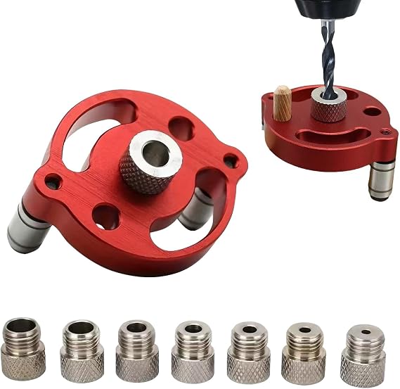 Drill Guide Positioning Tool with 8 Hole Sizes (3-10mm), Woodworking Center Finder Kit Precision DIY Drill Jig for Straight Holes, Portable Hand Tool for Carpenters & Hobbyists(Color:Red)