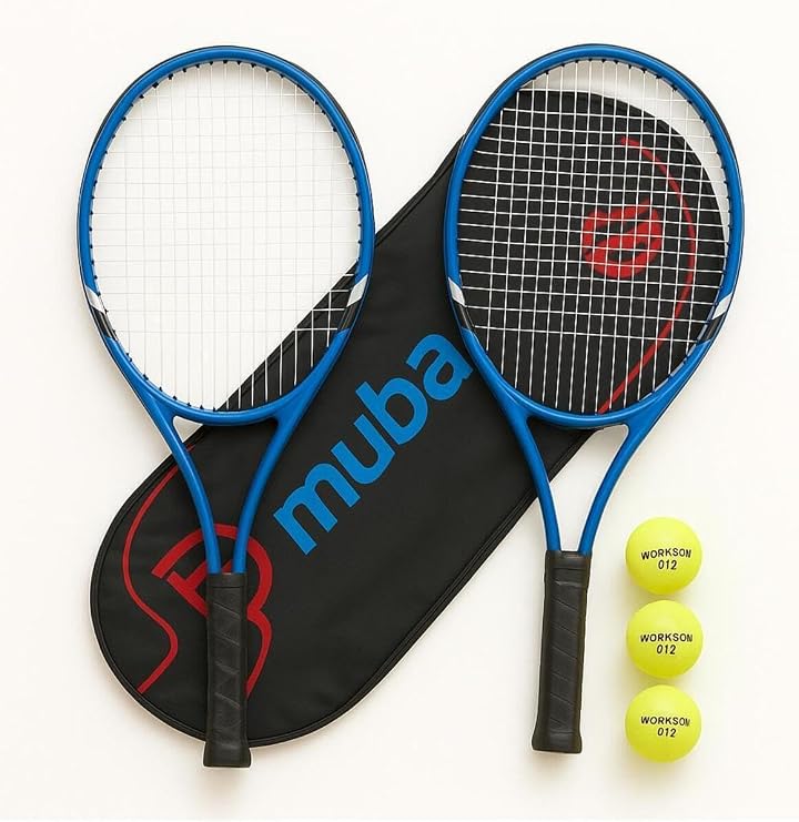 Muba 7li SET 27 İnç Yetişkin Tenis Raketi Seti 2 Raket 2 Çanta 3 Top L2 68 cm Çok Renkli, 7TNSSETK
