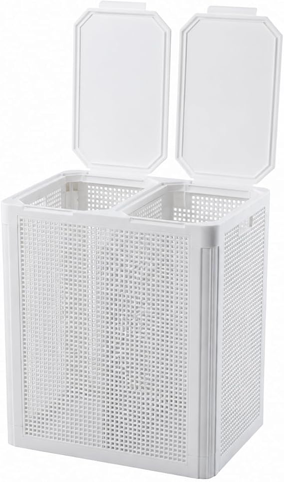SmartDuo İki Bölmeli Çamaşır Sepeti 84 Lt, 44x36,5x56 cm - Beyaz