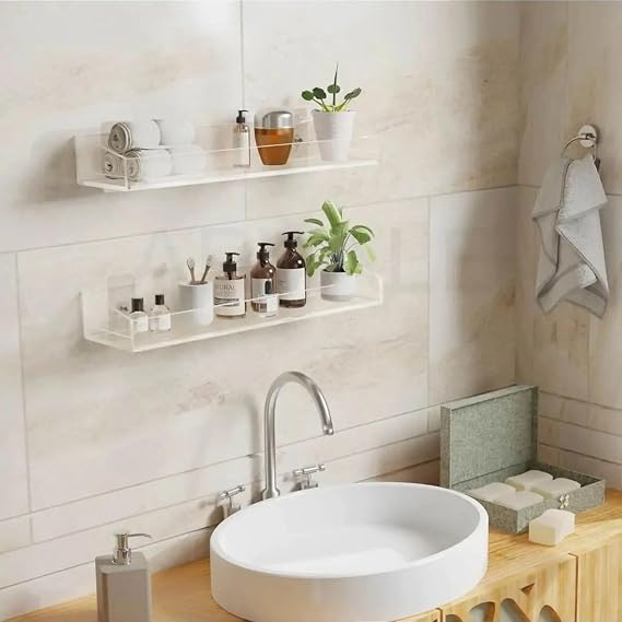 ARVALE 2 Adet Pleksi Hayalet Raf | Banyo Mutfak Düzenleyici Kendinden Yapışkanlı Vidalı Raf - 40 Cm