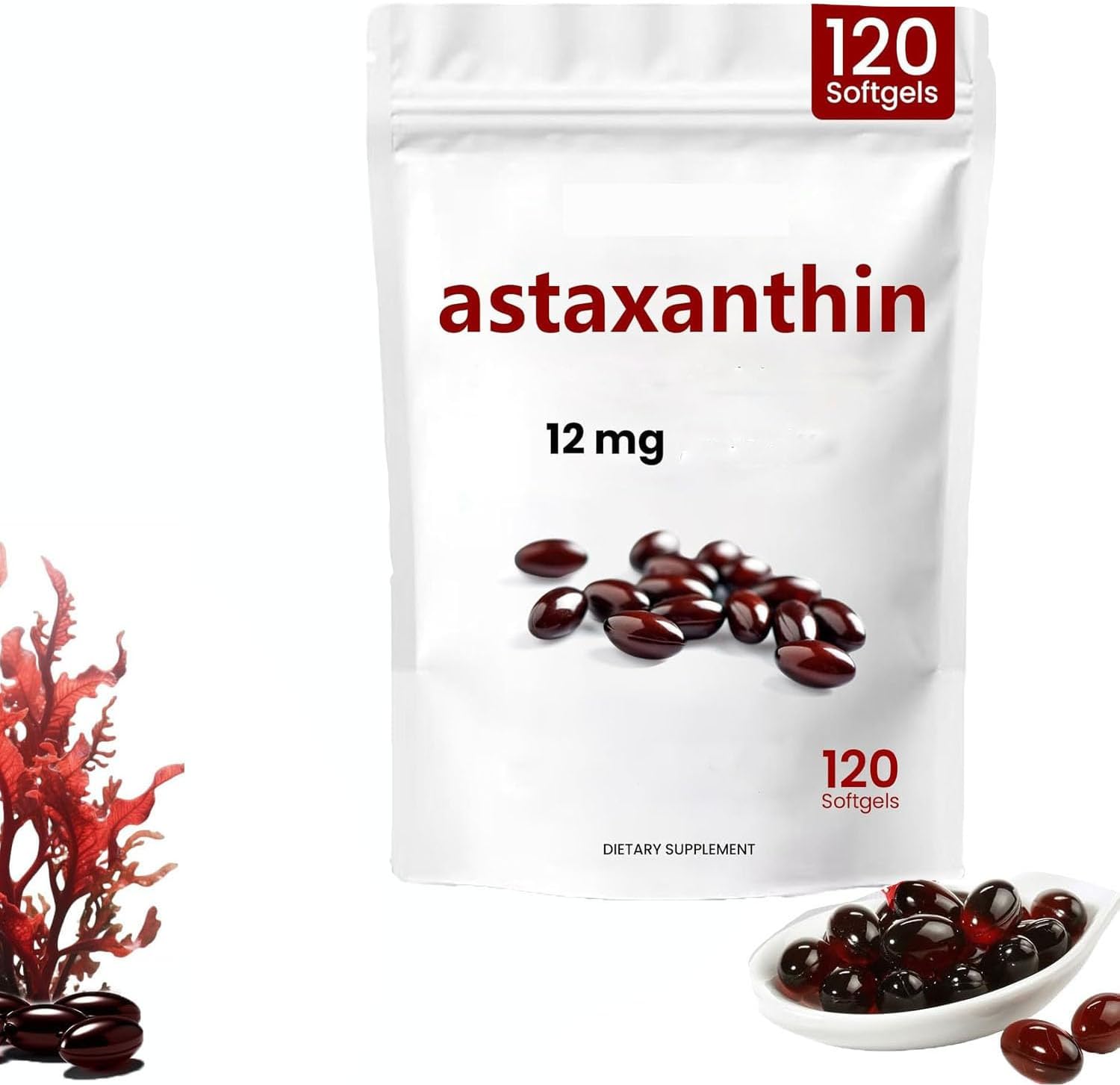 Astaxanthin 12mg Softgels,Astaxanthin Antioxidant Supplements,Easy to Take,Supports Skin,Eyes,and Joint Healthy,120 Softgels (1 Box)