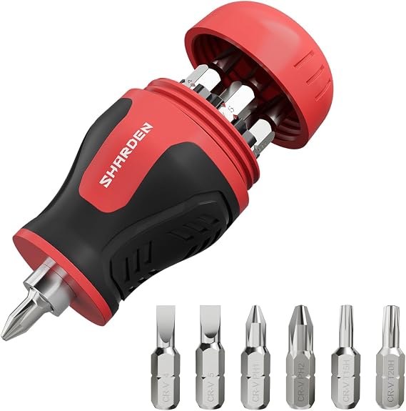 SHARDEN 8 in 1 Multi-bit Stubby Screwdriver, Small Short Screw Driver Tool
