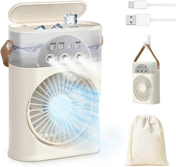 Mini Portable AC Air Conditioner, Small Evaporative Cooler Fan That Cool Like AC Unit with 3 Speeds & 2 Mist & Light, Personal Hoseless Water AC Unit for Bedroom Office Car Camping Home (Storage Bag) [Energy Class A]