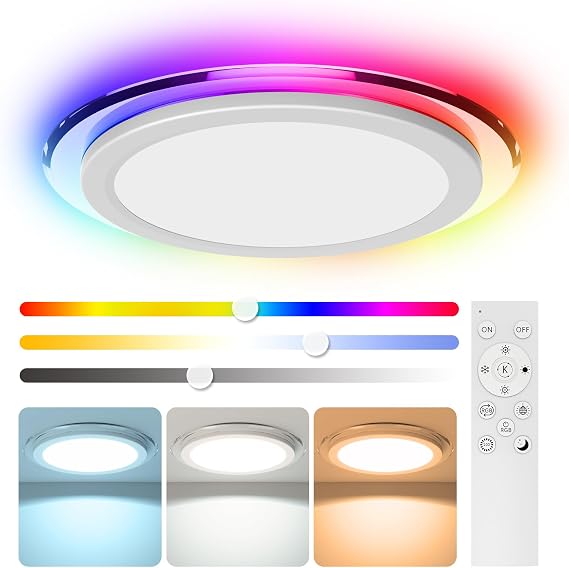 LED Ceiling Light, 24W 2800LM Dimmable Waterproof RGB LED Bathroom Light [Energy Class D]