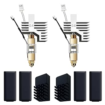 for ELEGOO Centauri Carbon Hotend Kit 2pcs, Pre-Installed 0.4mm/0.6mm Hardened Steel Brass Nozzle, Extruder kit Has Pre-Installed Heat Sink, 2 Free Silicone Socks and 2 Silicone Nozzle Brushes