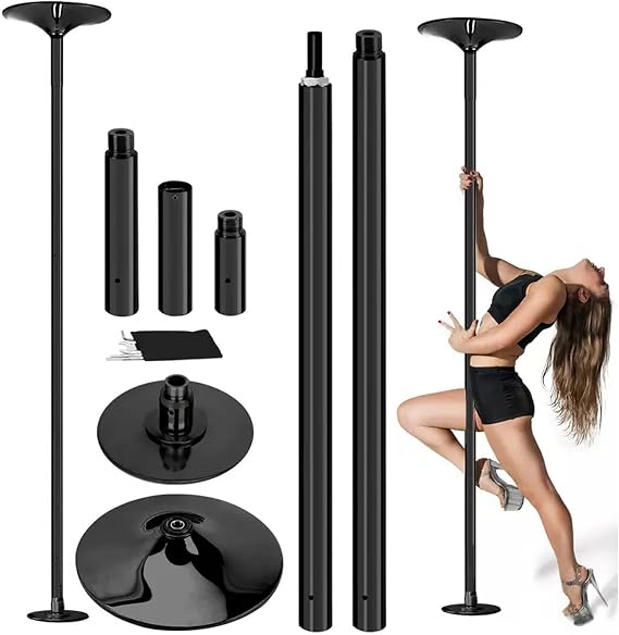 Professional Stripper Pole 45mm, Removable Fitness Exercise Dance Pole, Portable Spinning & Static Dancing Pole, Adjustable Height for Home Fitness, Exercise, Bar, Gym, Party (Color : Svart)