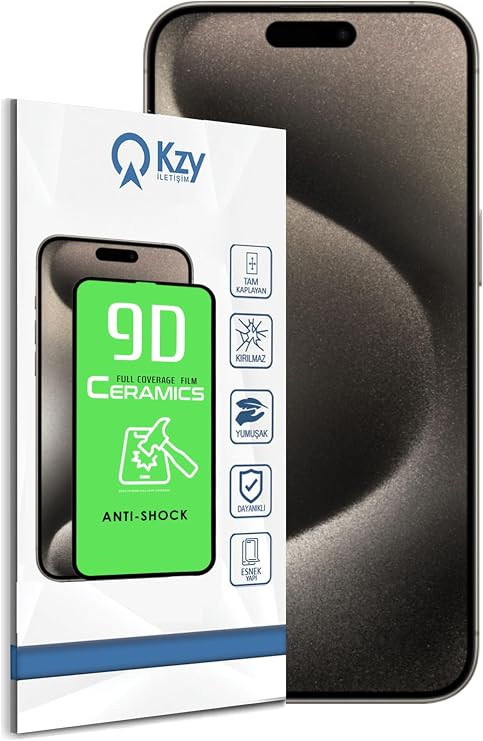 KZY İletişim Apple iPhone 15 Pro Max ile Uyumlu Tam Kaplayan Seramik Nano Esnek Ekran Koruyucu Cam