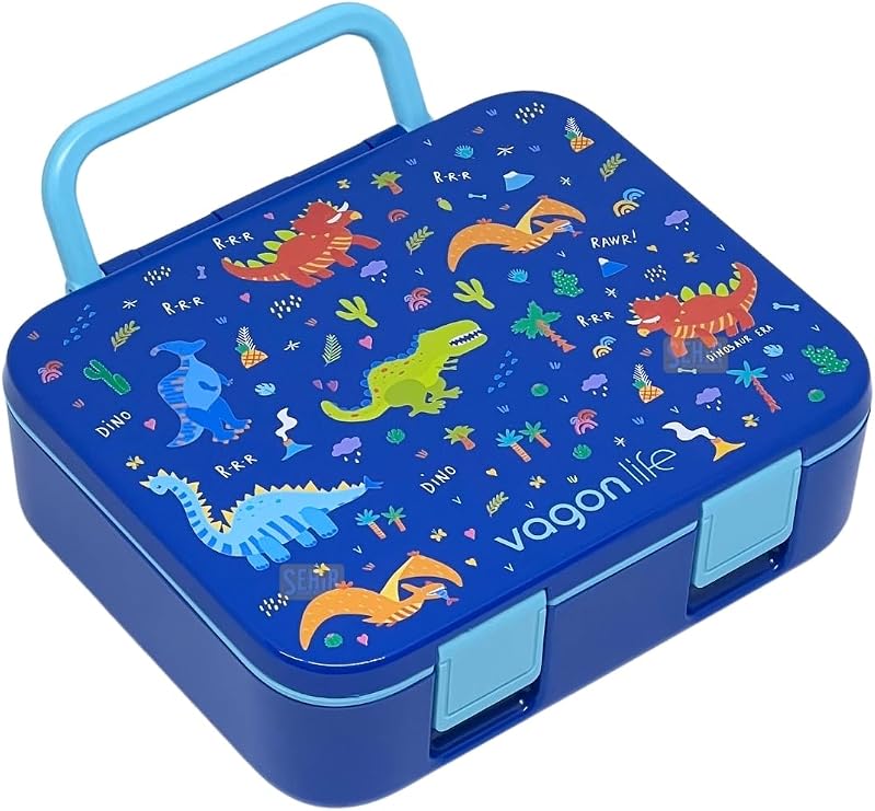 Vagonlife Bento 1000ml Lunchbox Tek Katlı 3 Bölmeli Kulplu ABS Plastik Çocuk Sefer Tası Yemek Kutusu (Lacivert)