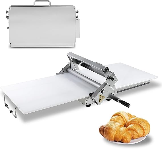 Commercial & Home Use Manual Foldable Dough Sheeter Machine for Bakery, Pizza, Croissant - Stainless Steel Pastry Roller with Adjustable Thickness 0.5-17.5mm/0.5-27mm(Home-Use32.7x18.9in)