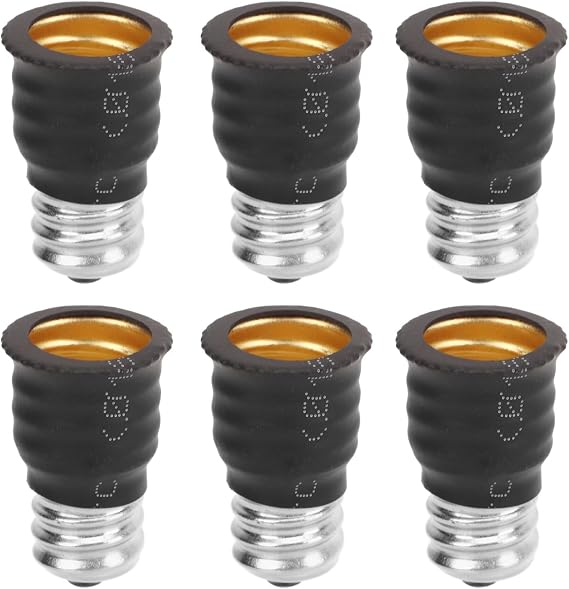 Socket Adapter, Light Bulb Socket Adapter E12 to E14 Lamp Bulb Converter Screw in Thread Holder 6PCS Lamp Bases (black)