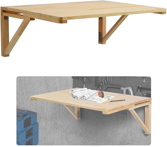 Wall Mounted Folding Computer Desk Space Saving Wood Drop Leaf Table for Home Office Workstation, Efficient Design 40x20in Ideal for Small Spaces