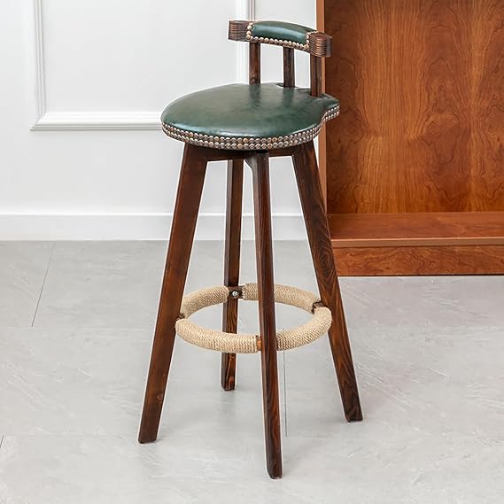 Vintage Swivel Barstool Bar Chairs, PU Leather Counter Height Bar Stool, Cushion Solid Wood High Chairs with Backrest, Kitchen Counter Barstools,D,63cm [Energy Class A]