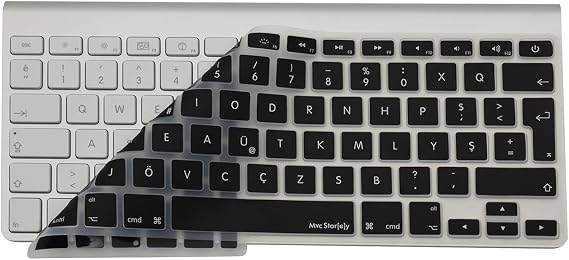 McStorey Apple Magic Keyboard A1314 A1243 Uyumlu Klavye Koruyucu Türkçe F Dizilim Silikon Kaplama UK ve TR Q Klavyeleri Türkçe F’ye Çeviren Ultra İnce Kaymaz Daktilo Tipi Keyboard Cover Siyah