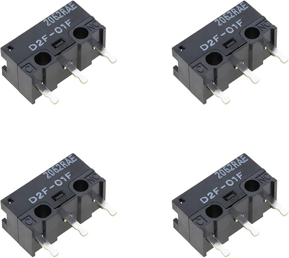 VGOL 4pcs D2F-01F Micro Switch Mouse Limit Switch 10 Million Clicks 0.7N Black Manual PCB Mount 1-way Stainless Steel Normally Open