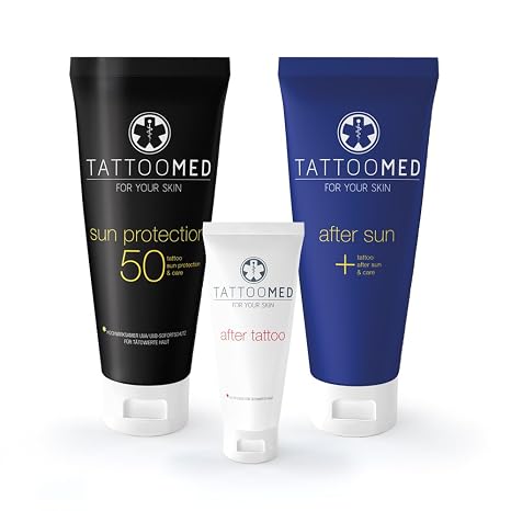 TattooMed Tattoo Protection Pool Kit - Bundle (Sun Protection SPF 50 100 ml & After Sun 100 ml & After Tattoo 25 ml)