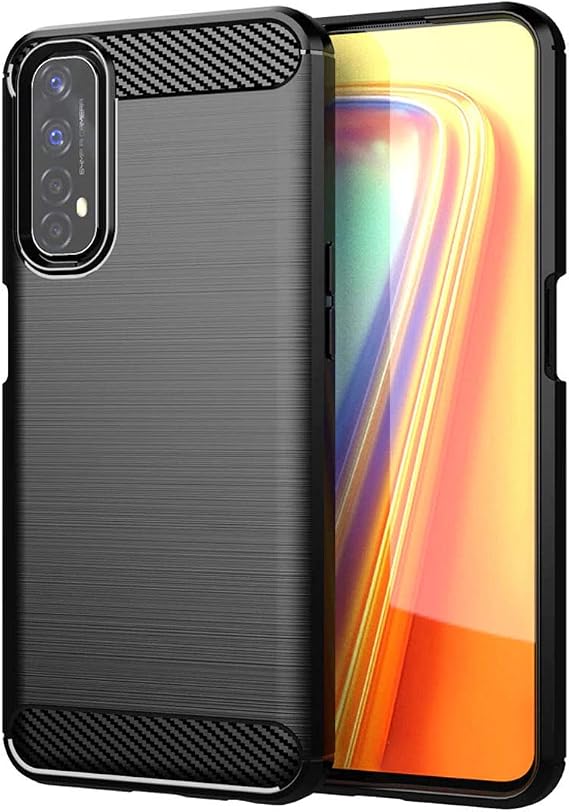 Microcase Realme 7 Brushed Carbon Fiber Silikon Kılıf - Siyah