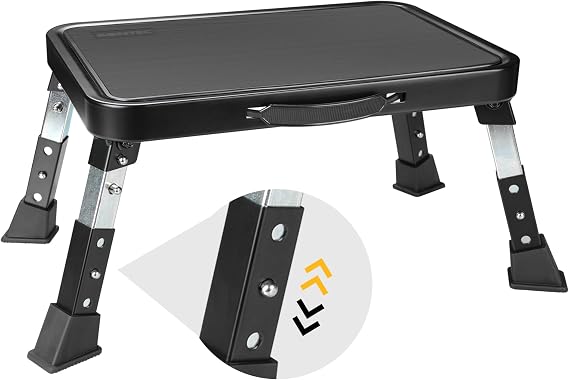 BONTEC 3-Level Adjustable Step Stool, Foldable Anti-Slip Platform, Black