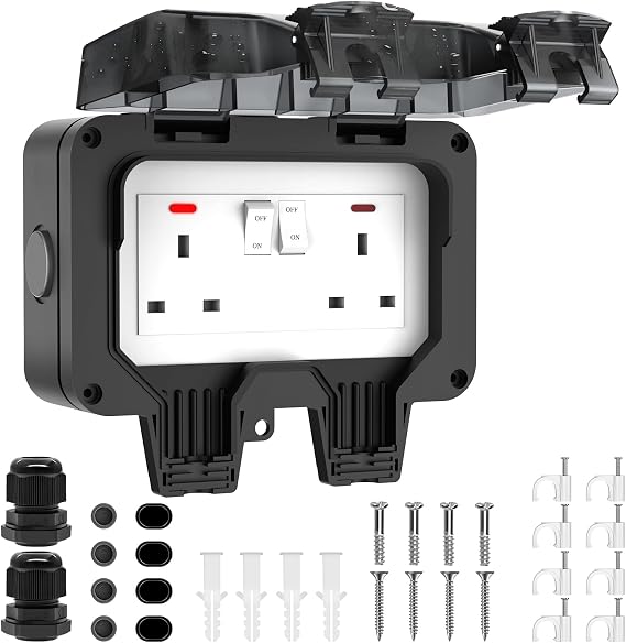 Outdoor Socket Waterproof IP66 Outside Double Plug Socket Weatherproof