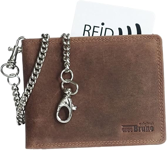 Brown Wallet with Chain in Beautiful Buffalo Leather Landscape Format Biker Wallet with Chain RFID Chain Wallet Wallet Men Men Dark Brown