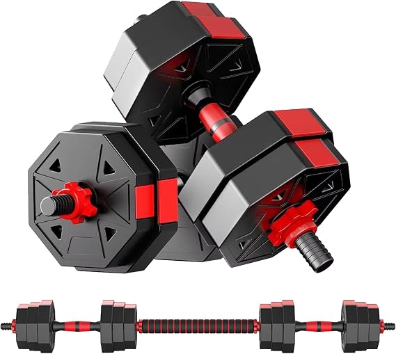Adjustable Dumbbell Set, 10-40 kg with Straight Bar and Kettlebell - Non-Slip Coated Discs for Home Training