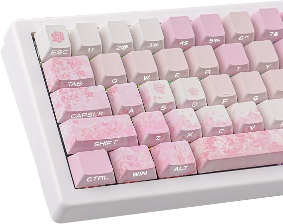 Tsungup Keycaps Cherry Blossom Tie-Dye Keycap Set - Custom Side Printed PBT Pink Keycaps,131 Keys Gradient DoubleShot Sakura Key caps Cherry Profile Keyboard Key caps for Mechanical Keyboards