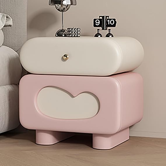 Solid Wood Nightstand, Modern Side Table, 19.7'' Wide Wood Bedside Table with 2 Storage Drawers, Rotatable Fully Assembled, Night Stands for Home Office, Living Room, Bed Room(Pink,45cm)