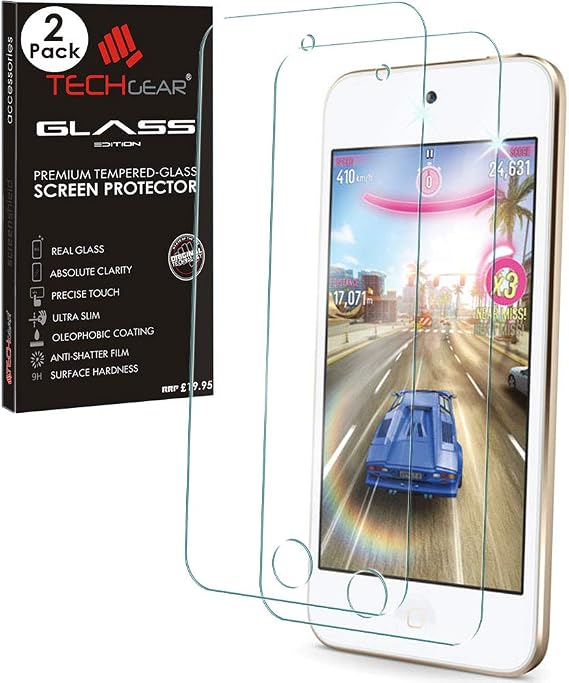 TECHGEAR [2 Pack] GLASS Edition Screen Protector for iPod Touch 7 6 5 - Genuine Tempered Glass Screen Protector Guard Covers Compatible with Apple iPod Touch 7th, 6th & 5th Generations