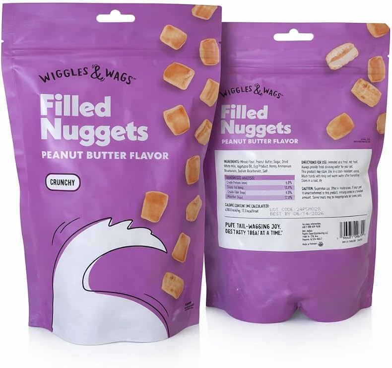 Wiggles & Wags 充填ナゲッツ ピーナッツバターフレーバー 犬用おやつ 1-ネット WT 14oz / 396g 袋 プラス ビッグス 犬 くずロール 全品種