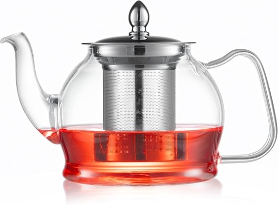 Spring Chef Clear Glass Tea Pot with Infuser, Removable Infuser Tea Pot Handmade, Heat-Resistant Borosilicate Glass Teapot with Strainer 850ml/28.74oz