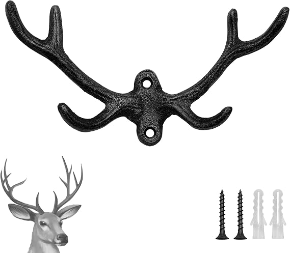 Cast Iron Hooks Wall Mount 1 Pack, Antlers Black