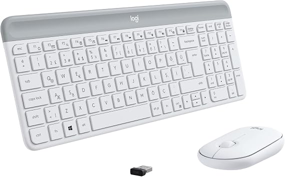 Logitech MK470 Slim Combo Kablosuz Klavye Mouse Seti, 12 FN Kısayolu ile Kompakt Klavye, Sağ ve Sol Elle Kullanılabilir, 10 m Kullanım Mesafesi, Sessiz, Türkçe Q Klavye, Beyaz