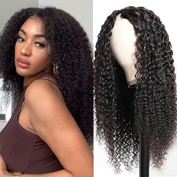 V Part Human for Women Upgrade U Part Human 150% density No Leave Out No Sew in Beginner Friendly Glueless Kinky Curly V Part Natural Black Color 20 inch