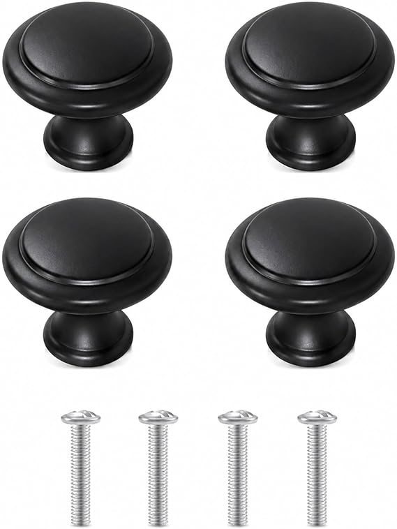 4 Pcs Black Door Knobs with Screws Stainless Steel Cupboard Door Knob