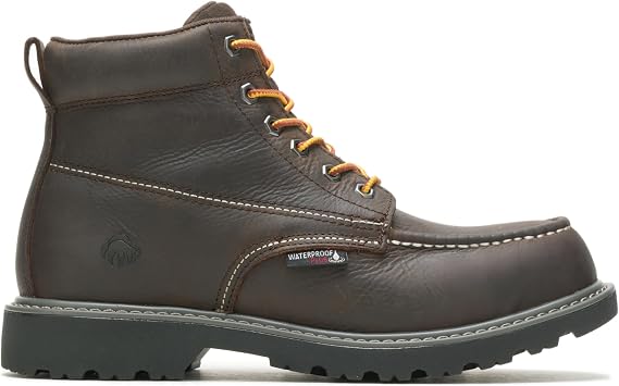 Wolverine Men's Floorhand Moc Waterproof Steel Toe 6in Construction Boot, Dark Coffee, 10 Wide