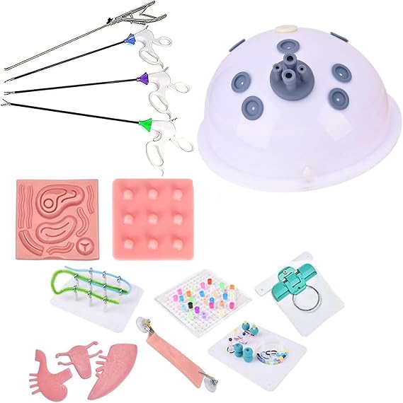 Laparoscopic Simulated Training Box Kit, Laparoscopic Simulator Trainer, Medical Surgery Simulator Kit, Surgery Training Box for Demonstration and Education,30°Endoscope-10Modules+4Instruments