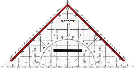 Westcott 22cm Protractor with Detachable Handle | Clear Plastic Protractor with Red Scale | Technical Scale and Protractor for School, College or Office | E-10142 00