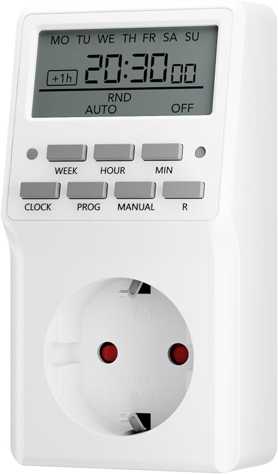 HBN Digital Timer Socket with 20 Switching Programmes Weekly Timer for Indoor Countdown Random Function Summer Timer 16 A/3680 W
