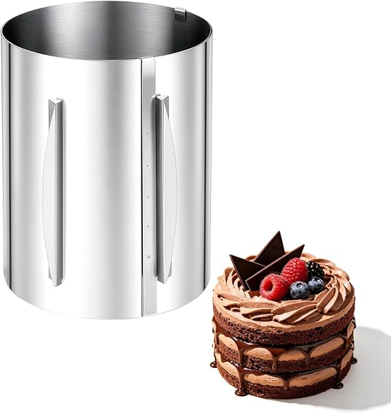 Adjustable Cake Ring 16 to 30cm Stainless Steel Baking Ring with Clamping Lever 20cm High Round Mould for Mousse Cake Dessert Pastry Leak Proof Frost Form Cake Kit for Home Baking