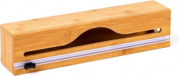 Doğal Bambu Streç Film ve Alüminyum Folyo Dispenser Kesici Kutusu, Asılabilir Mutfak Düzenleyici Organizer, Pratik Kesim ve Saklama Aparatı, Premium Dayanıklı Tasarım, 33,4 x 8 cm