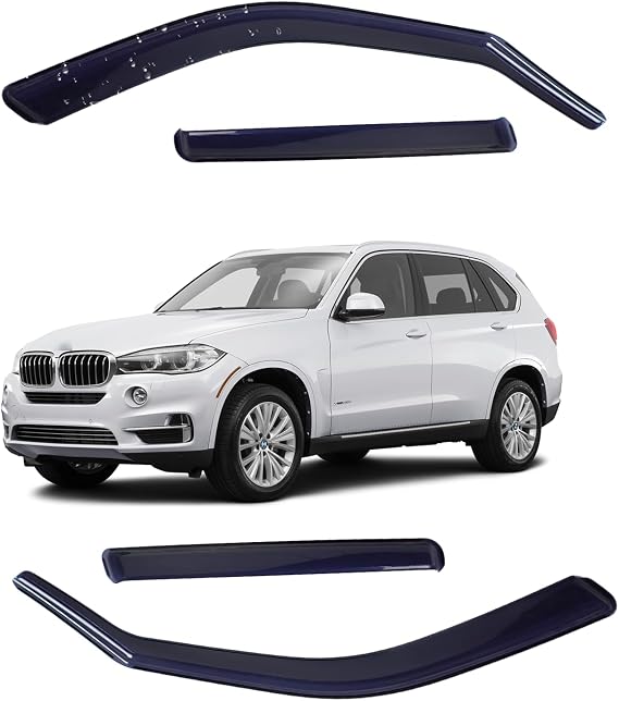 In-Channel Wind Deflector for BMW X5 MK3 F15/X5 M F85 5 Door SUV 2013-2018 Window Visors Sun Rain Guard Vent Weather Shields, Smoke, 4Pcs