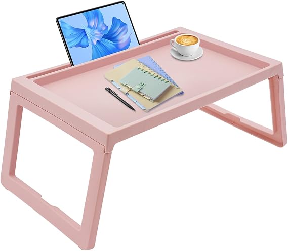 6 Pack Lap Desk Tray, Foldable Laptop Bed Table with Phone Slots & Charging Hole, Portable Breakfast Tray, Tray Folding Table for Eating, Studying, Sofa, Bed (6, Pink)
