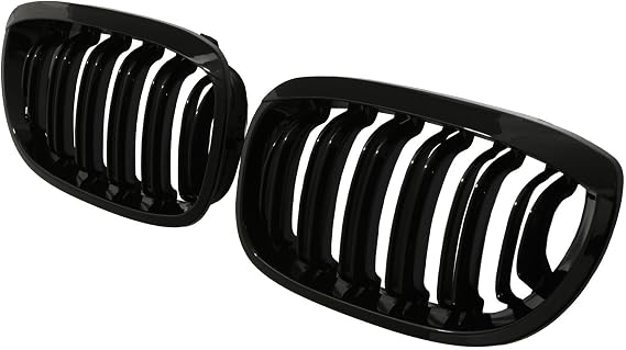 Black Kidney Grilles Compatible with BMW 3 Series E46 2-Door Coupe & Convertible 2002-2005 LCI Models 2-Piece Bumper Double Slat Grille Grill Gloss Finish Clip-On
